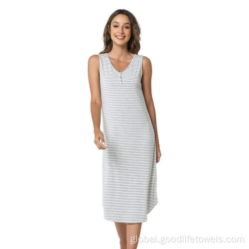Sleepwear Pajamas Bamboo Nightgowns Women Sleeveless Striped Night Dress Supplier